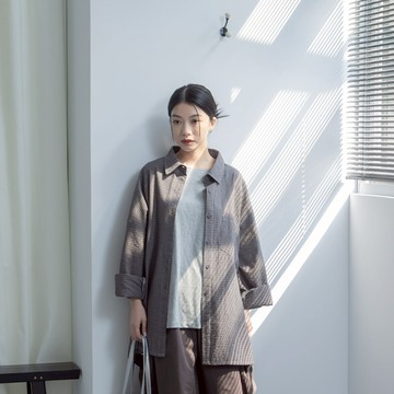 立體格紋單口袋寬版襯衫 兩色售