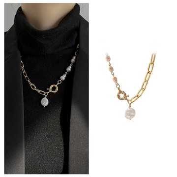 梨花HaNA 靜宓港灣．不規則珍珠扣金鏈交錯短項鍊