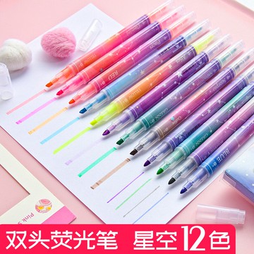 日式雙頭淡彩三角筆桿熒光筆固體熒光筆彩色重點標記劃線記號筆