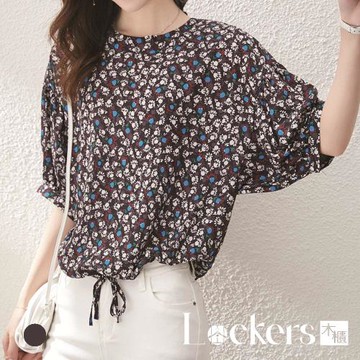 【Lockers 木櫃】復古碎花印花蝙蝠袖雪紡上衣 L113031504