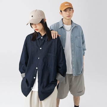 日系cityboy復古水洗牛仔襯衫 / 男女皆可穿 / 寬鬆落肩 / 3色 / M-3XL / 大尺碼【QTJBYJ3592】