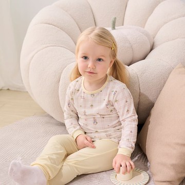 格紋比得白色長袖圓領衫 (美麗諾羊毛布)