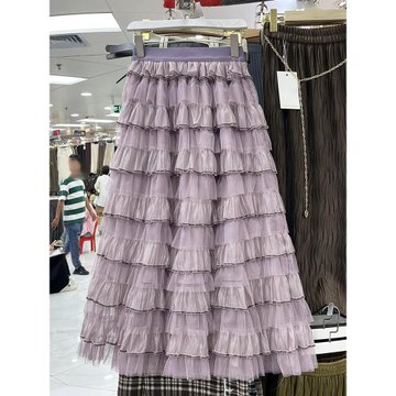 2025年春夏新款法式溫柔設計感荷葉邊網紗蛋糕半身蓬蓬紗裙女312