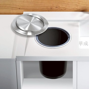 限時特惠廚房檯面垃圾桶304嵌入式不鏽鋼搖蓋翻蓋彈蓋家用衛生間櫥櫃圓形