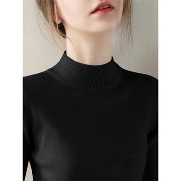 法式半高領黑色長袖針織打底衫內搭毛衣女春季新款慵懶風加厚上衣