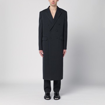 Long double-breasted grey wool coat