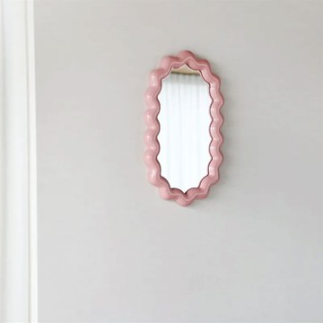 荷蘭 &Klevering 波浪橢圓掛鏡 粉 52 x 31