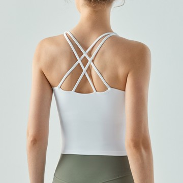 雙細肩交叉長版含罩杯瑜珈/運動/機能背心【半固定罩杯】