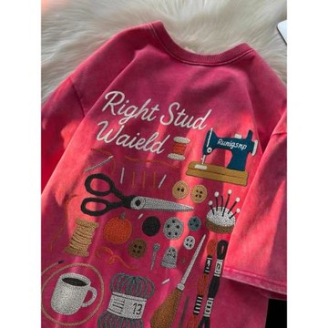 美式復古水洗做舊純棉短袖T恤男女夏季潮牌寬松學生半袖情侶體恤