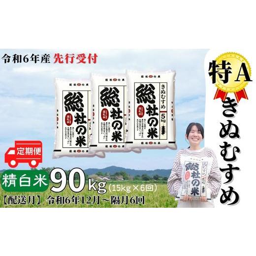 ふるさと納税 岡山県 総社市 特Aきぬむすめ90kg 定期便（15kg×6回）岡山県総社市産〔令和6年12月・令和7年2月・4月・6月・8月・10…