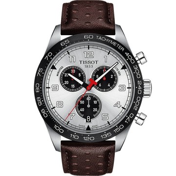 TISSOT 天梭 官方授權 PRS516 賽車計時石英手錶 暑期質感選物 送禮首選-銀x咖啡/45mm T1316171603200