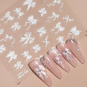 美甲貼紙別緻絲帶蝴蝶結白色自粘美甲裝飾配件