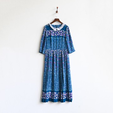 【蛋植物古著】洋水花環蕾絲領短袖古著洋裝