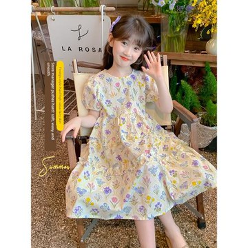 女童夏裝碎花裙子兒童裝2024新款洋氣小女孩夏季連衣裙時髦公主裙