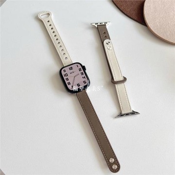 適用蘋果手表帶雙釘撞色小蠻腰皮質apple watchS10百搭iwatch96se