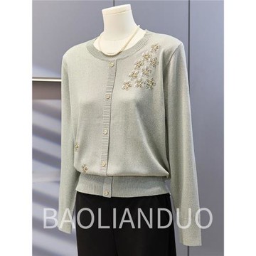 洋氣媽媽秋裝針織打底衫中年女裝新款長袖T恤中老年時尚亮片上衣