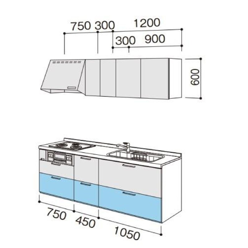 シエラS 食器棚 リクシル 間口45cm(R) 壁付型ハイフロアプラン カウンター高さ99cm 奥行45cm W450mm LIXIL システムキッチン収納 グループ2 - 3