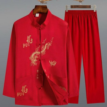 【巴黎精品】現貨+預購 新中式唐裝套裝中國風襯衫長袖上衣長褲休閒男裝-龍刺繡男裝5色a1kr12