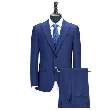雙開衩雙排扣男西服戧駁領英倫風寶藍色毛滌LHY5023商務職業正裝