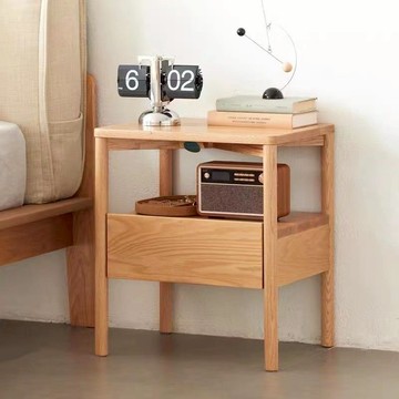 免運 可開票 超低價 全實木床頭櫃現代簡約橡木客廳迷你小戶型臥室帶燈床邊儲物櫃北歐