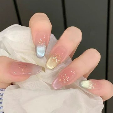 💃夏日漸變彩色貓眼穿戴甲 冰透顯白氣質穿戴甲 手工美甲貼片中長款 顯長杏仁美甲片 精緻橢圓美甲貼片 光療指甲貼片