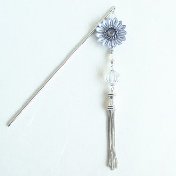 復古風細工花手作髮簪 藍灰色系 日本傳統工藝