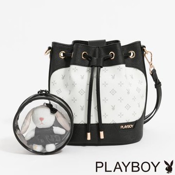 PLAYBOY - 水桶包  黑白TWO系列 - 米白色