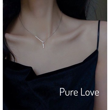 Pure Love樂芙 /正韓 銀飾【S925純銀】N0303簡約通體純銀項鍊小方塊流蘇鎖骨鏈 短項鏈/銀