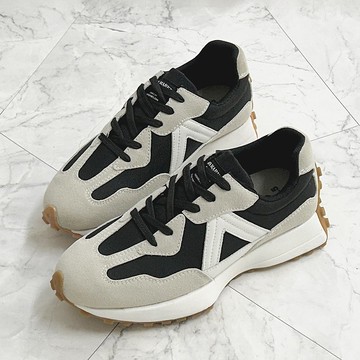 麂皮拼接帆布休閒鞋-黑/綠/杏 1CK110