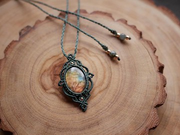 ~挑石訂製款~拉長石 l 南美蠟線 l 手工編織 l 項鍊 N11