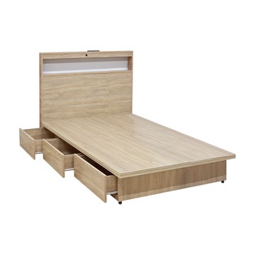 傢俱工場-山田LED燈光USB房間2件組(床頭+3抽收納)單大3.5尺古橡