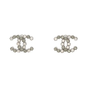 CHANEL 香奈兒 銀色金屬 水晶 COCO Mark pierced 耳環 【二手名牌BRAND OFF】