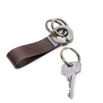 滾球軸承環鑰匙圈(咖啡皮革古銅金屬)