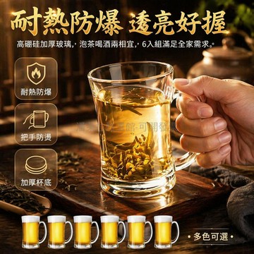 台灣出貨✨ 耐熱玻璃杯 帶把手 大容量 泡茶杯 啤酒杯 家用待客 6入組 透明高硼硅