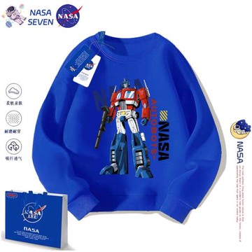 NASA卡通擎天柱加絨衛衣男童帥氣秋冬純棉長袖加厚上衣百搭中大童