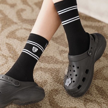 黑白熊掌 情侶中筒襪