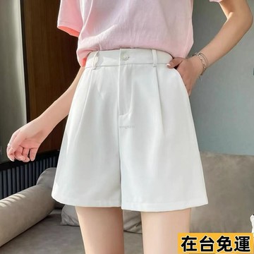 🌱在台出貨🌱 女裝 高腰單扣西裝短褲 復古高腰質感時尚短褲 寬鬆顯瘦西裝短褲 短褲 單扣褲子