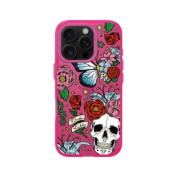 iPhone 16 Pro Clear 粉漾桃 - Frida Kahlo - 花骨骷顱頭