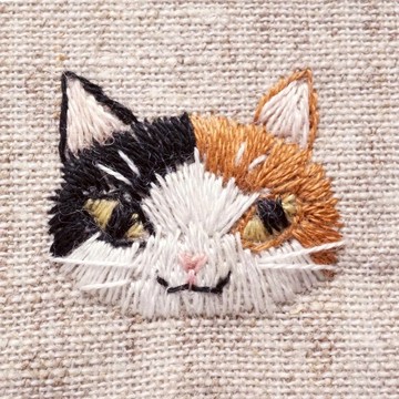 高級手工刺繡-貓臉歲月環保筷套(收納袋)