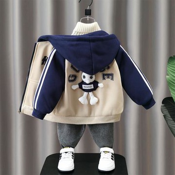 兒童加絨外套秋冬夾棉加厚棉衣洋氣時髦男童新款帥氣寶寶冬裝衣服