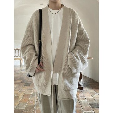 新中式男裝針織開衫外套男國風道袍慵懶風毛衣高級感V領外搭線衣