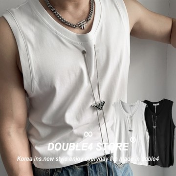 【DOUBLE4】韓系無袖背心 立體壓釦 PARIS 寬鬆 純棉 背心男 0260