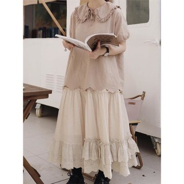 日系女裝森系蛋糕裙不規則多層次蓬蓬半身裙復古寬松a字花邊裙春