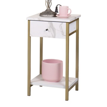 《C&B》鐵木真收納台側邊桌大理石紋白色