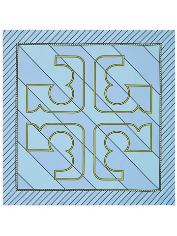 Tory Burch - logo-print square silk scarf - women - Silk - One Size - Blue