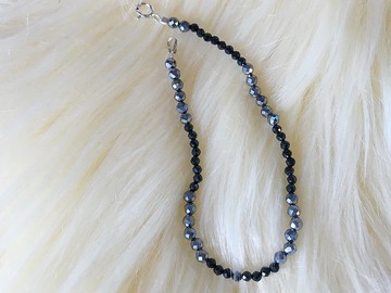 天然礦石/黑曜石、鈦赫茲/純銀手鍊