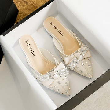 VIVILIAN法式水鑽蝴蝶結半包拖鞋單鞋