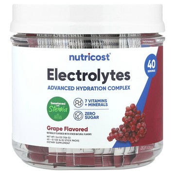 Nutricost, 電解質，高階補水複合物，葡萄味，40 條，每條 0.1 盎司（4 克）