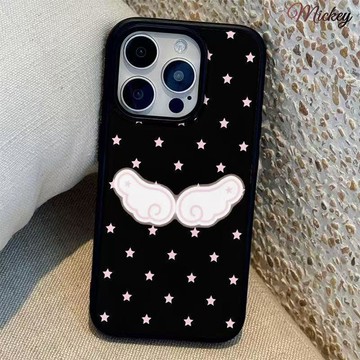 可愛iphone手機殼.黑底翅膀星星韓系蘋果手機殼iPhone17Promax簡ins果凍軟殼防摔16