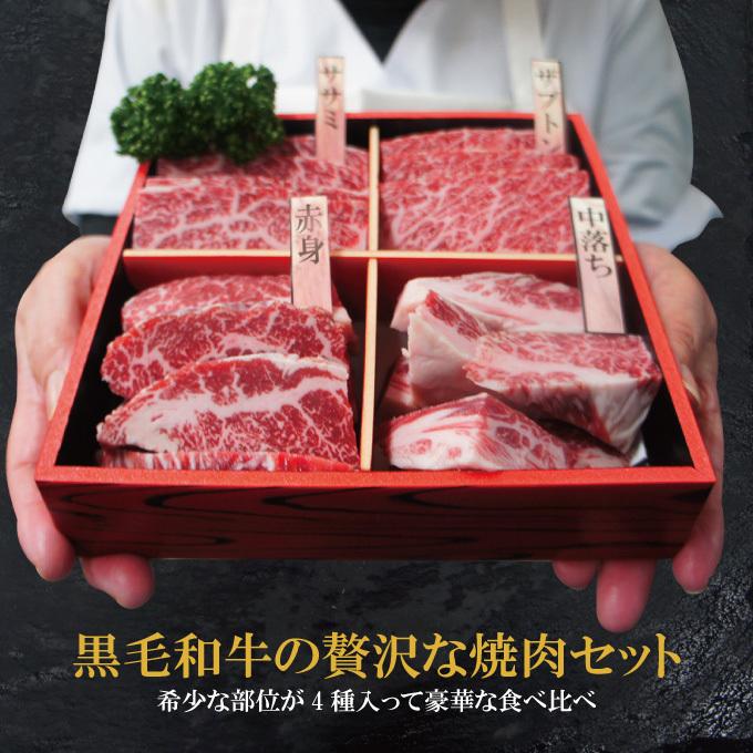 最高級黒毛和牛A5等級 送料無料 4点盛り焼肉セット400ｇ冷凍 2セット購入でお肉増量中  ギフト　贈答品 お中元 お歳暮 父の日 母の日